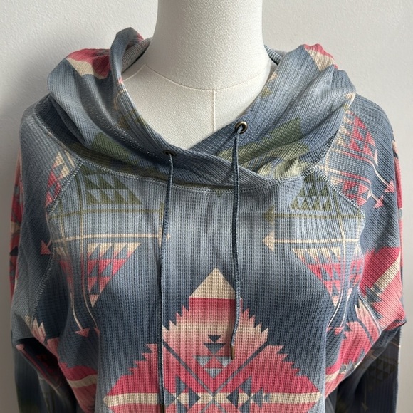 Chaps Women’s Long Sleeve Pullover Lightweight Western Aztec Thermal‎ Hoodie Med - Picture 3 of 10